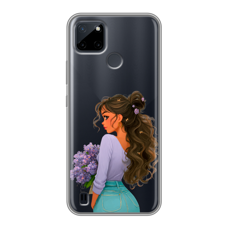 Силиконовый противоударный чехол на Realme C21Y с принтом девушка цветы Силиконовый противоударный чехол на Realme C21Y с принтом девушка цветы