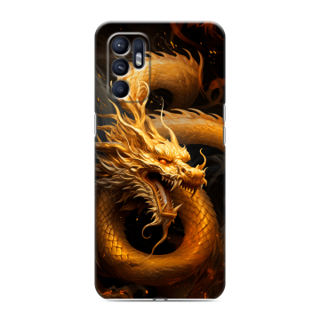 Силиконовый чехол на OPPO Reno6 с принтом Золотой дракон