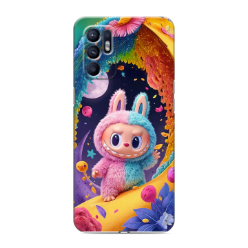 Силиконовый чехол на OPPO Reno6 с принтом Labubu Лабубу