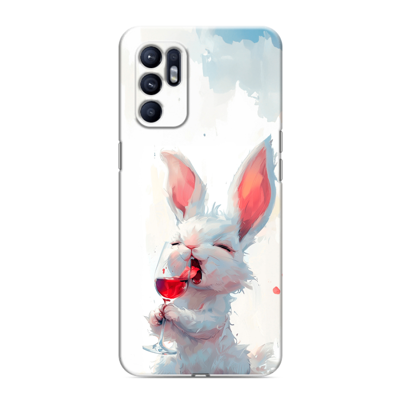 Силиконовый противоударный чехол на OPPO Reno6 с принтом кролик зайчик Силиконовый противоударный чехол на OPPO Reno6 с принтом кролик зайчик