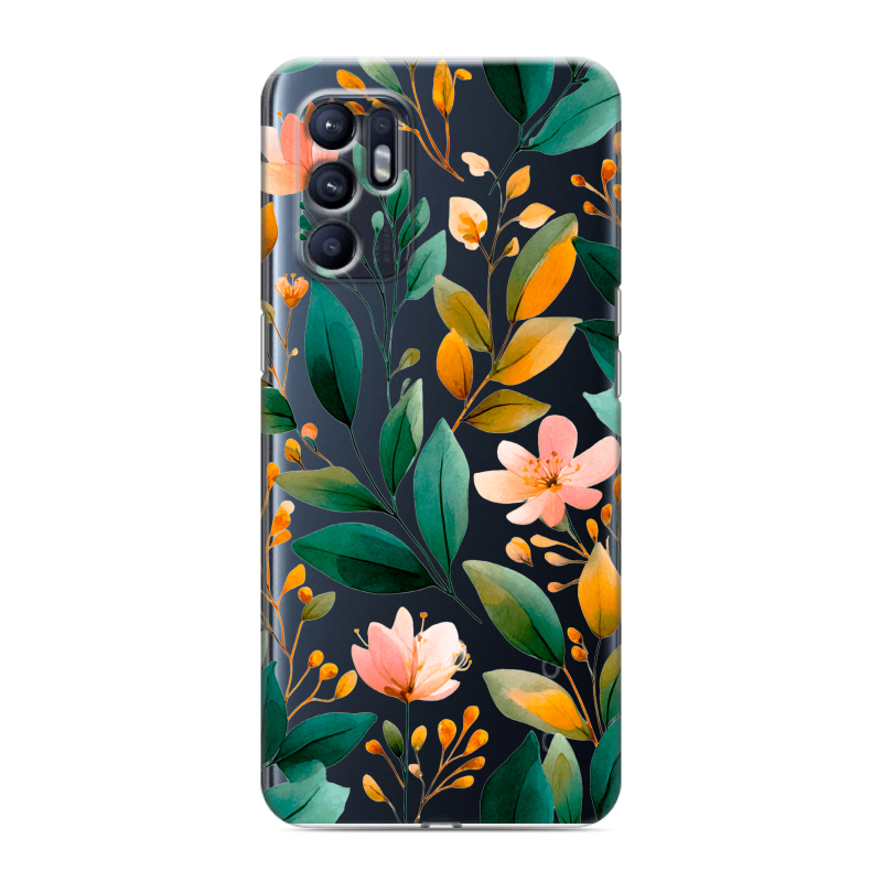 Силиконовый чехол на OPPO Reno6 с принтом Цветы паттерн Силиконовый чехол на OPPO Reno6 с принтом Цветы паттерн