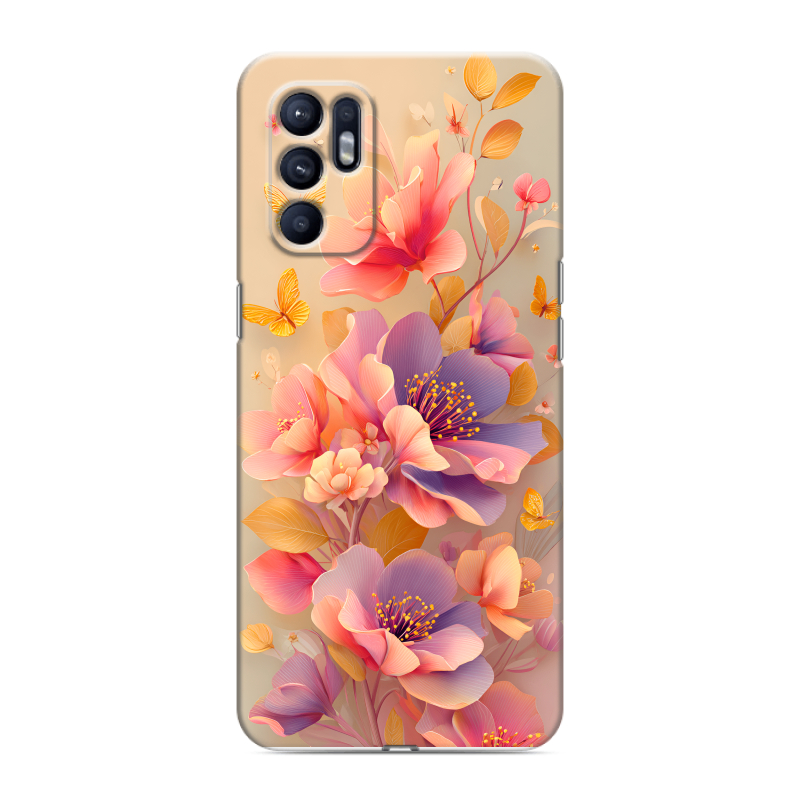 Силиконовый чехол на OPPO Reno6 с принтом Цветы и бабочки Силиконовый чехол на OPPO Reno6 с принтом Цветы и бабочки