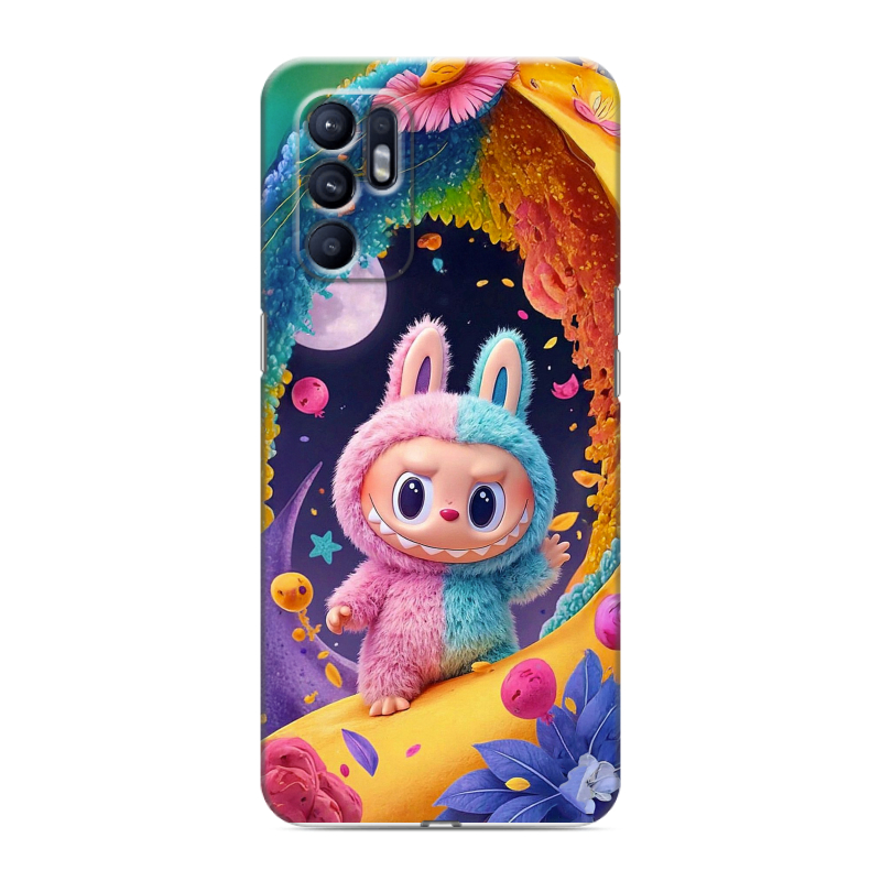 Силиконовый противоударный чехол на OPPO Reno6 с принтом Labubu Лабубу Силиконовый противоударный чехол на OPPO Reno6 с принтом Labubu Лабубу