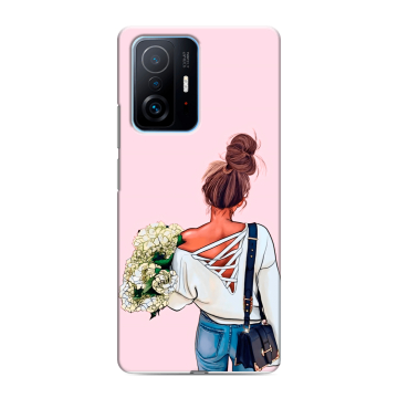 Силиконовый чехол на Xiaomi 11T с принтом Девушка и букет Силиконовый чехол на Xiaomi 11T с принтом Девушка и букет