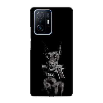 Силиконовый чехол на Xiaomi 11T с принтом Доберман и пистолет Силиконовый чехол на Xiaomi 11T с принтом Доберман и пистолет