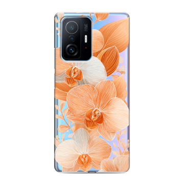 Силиконовый чехол на Xiaomi 11T с принтом Бежевые цветы Силиконовый чехол на Xiaomi 11T с принтом Бежевые цветы