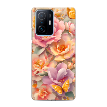 Силиконовый чехол на Xiaomi 11T с принтом Цветы и бабочки Силиконовый чехол на Xiaomi 11T с принтом Цветы и бабочки