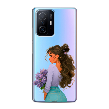 Силиконовый чехол на Xiaomi 11T с принтом девушка цветы