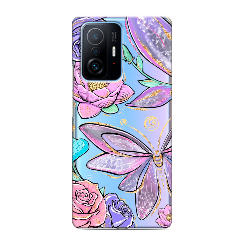 Силиконовый чехол на Xiaomi 11T с принтом Бабочки и цветы Силиконовый чехол на Xiaomi 11T с принтом Бабочки и цветы