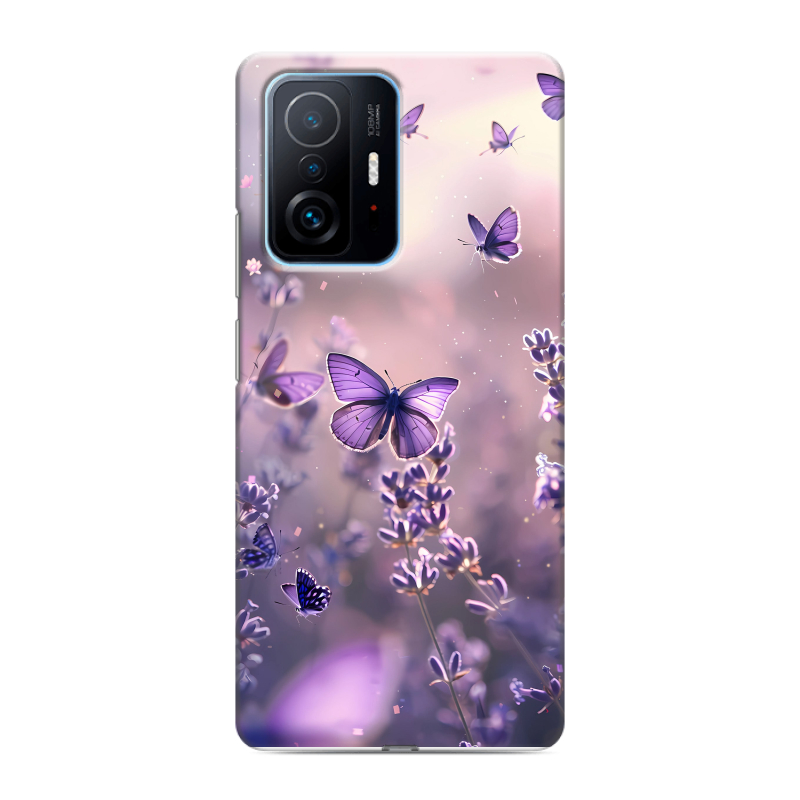 Пластиковый чехол на Xiaomi 11T с принтом бабочки и лаванда Пластиковый чехол на Xiaomi 11T с принтом бабочки и лаванда