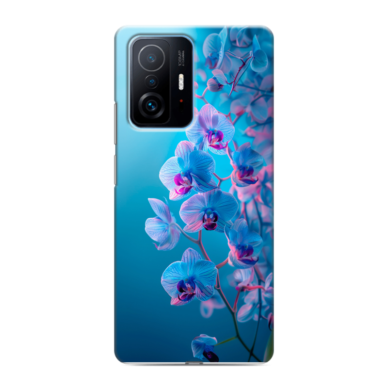 Силиконовый чехол на Xiaomi 11T с принтом голубые орхидеи Силиконовый чехол на Xiaomi 11T с принтом голубые орхидеи
