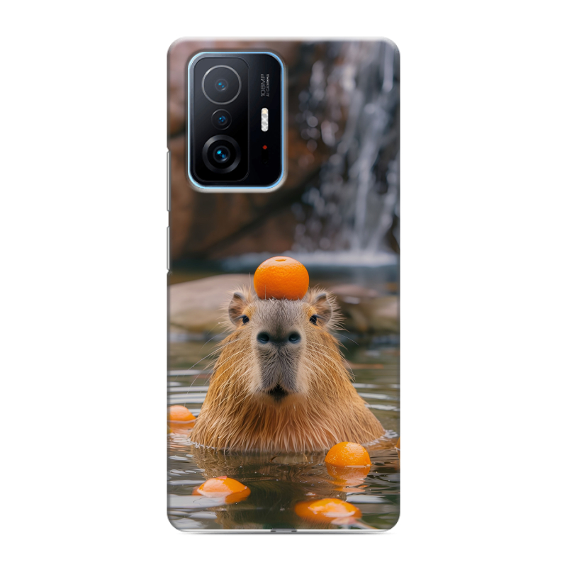 Силиконовый чехол на Xiaomi 11T с принтом Капибара с апельсином Силиконовый чехол на Xiaomi 11T с принтом Капибара с апельсином