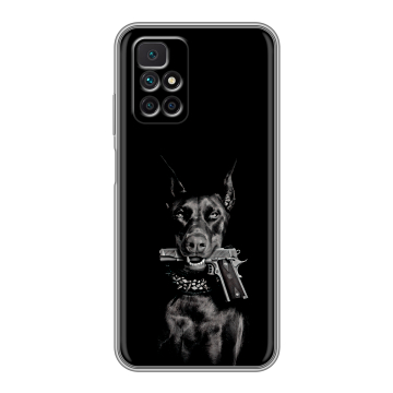 Силиконовый чехол на Xiaomi Redmi 10 с принтом Доберман и пистолет Силиконовый чехол на Xiaomi Redmi 10 с принтом Доберман и пистолет