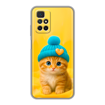 Силиконовый чехол на Xiaomi Redmi 10 с принтом Котенок в шапке Силиконовый чехол на Xiaomi Redmi 10 с принтом Котенок в шапке