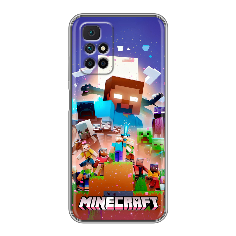 Силиконовый противоударный чехол на Xiaomi Redmi 10 с принтом Майнкрафт Minecraft Силиконовый противоударный чехол на Xiaomi Redmi 10 с принтом Майнкрафт Minecraft