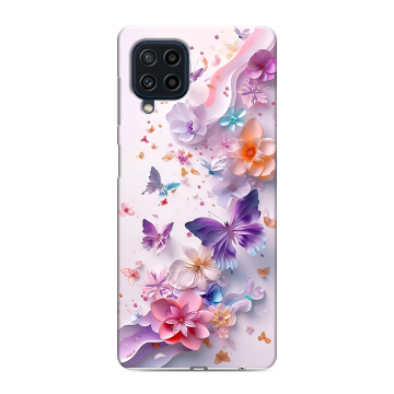 Силиконовый чехол на Samsung Galaxy M22 с принтом цветы бабочки