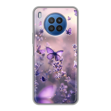Силиконовый чехол на Huawei Nova 8i с принтом бабочки и лаванда Силиконовый чехол на Huawei Nova 8i с принтом бабочки и лаванда