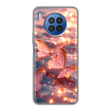 Силиконовый чехол на Huawei Nova 8i с принтом бабочки розовые Силиконовый чехол на Huawei Nova 8i с принтом бабочки розовые