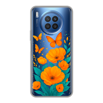 Силиконовый чехол на Huawei Nova 8i с принтом цветы бабочки Силиконовый чехол на Huawei Nova 8i с принтом цветы бабочки