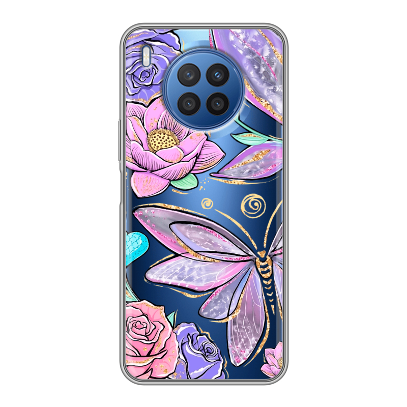 Силиконовый чехол на Huawei Nova 8i с принтом Бабочки и цветы Силиконовый чехол на Huawei Nova 8i с принтом Бабочки и цветы
