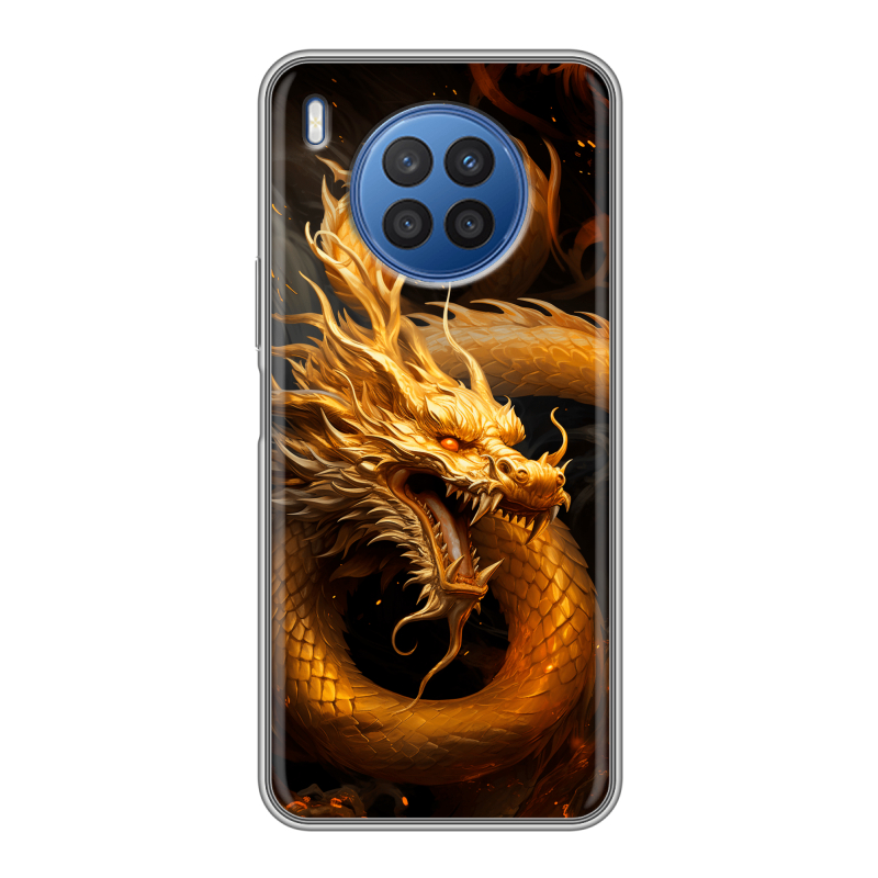 Силиконовый противоударный чехол на Huawei Nova 8i с принтом Золотой дракон Силиконовый противоударный чехол на Huawei Nova 8i с принтом Золотой дракон