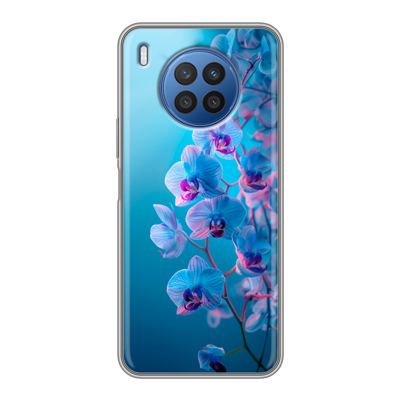 Силиконовый противоударный чехол на Huawei Nova 8i с принтом голубые орхидеи Силиконовый противоударный чехол на Huawei Nova 8i с принтом голубые орхидеи