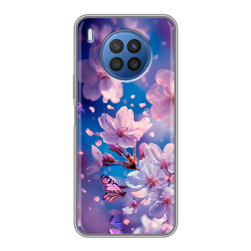 Силиконовый чехол на Huawei Nova 8i с принтом цветы бабочки Силиконовый чехол на Huawei Nova 8i с принтом цветы бабочки