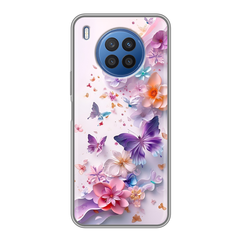 Силиконовый чехол на Huawei Nova 8i с принтом цветы бабочки Силиконовый чехол на Huawei Nova 8i с принтом цветы бабочки