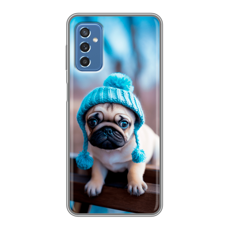 Силиконовый чехол на Samsung Galaxy M52 5G с принтом Мопс в шапке Силиконовый чехол на Samsung Galaxy M52 5G с принтом Мопс в шапке