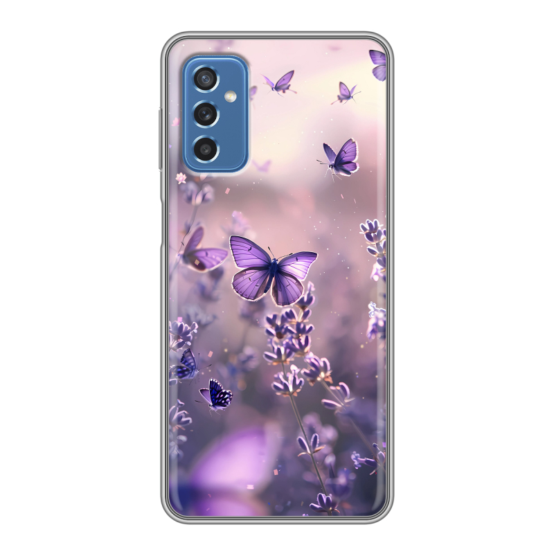 Силиконовый чехол на Samsung Galaxy M52 5G с принтом бабочки и лаванда Силиконовый чехол на Samsung Galaxy M52 5G с принтом бабочки и лаванда
