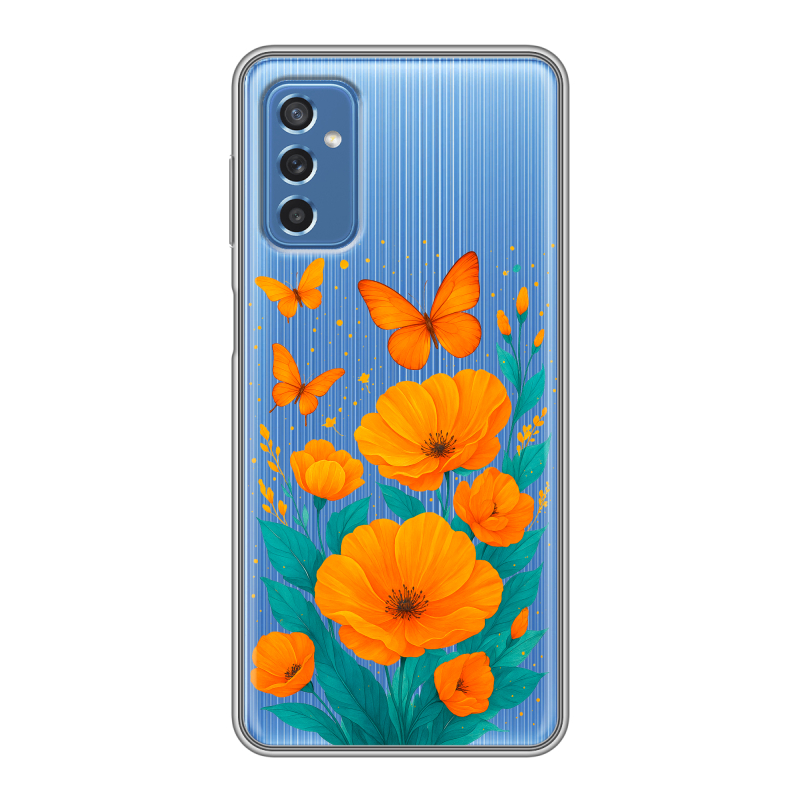 Силиконовый противоударный чехол на Samsung Galaxy M52 5G с принтом цветы бабочки Силиконовый противоударный чехол на Samsung Galaxy M52 5G с принтом цветы бабочки