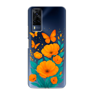 Силиконовый чехол на Vivo Y53s с принтом цветы бабочки