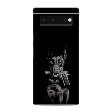 Силиконовый чехол на Google Pixel 6 с принтом Доберман и пистолет
