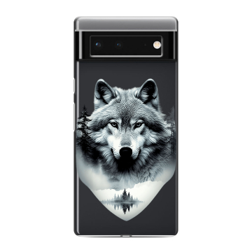 Силиконовый чехол на Google Pixel 6 с принтом Волк в лесу