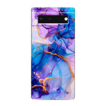 Силиконовый чехол на Google Pixel 6 с принтом синий мрамор