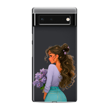 Силиконовый чехол на Google Pixel 6 с принтом девушка цветы