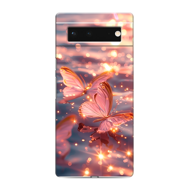 Силиконовый чехол на Google Pixel 6 с принтом бабочки розовые Силиконовый чехол на Google Pixel 6 с принтом бабочки розовые