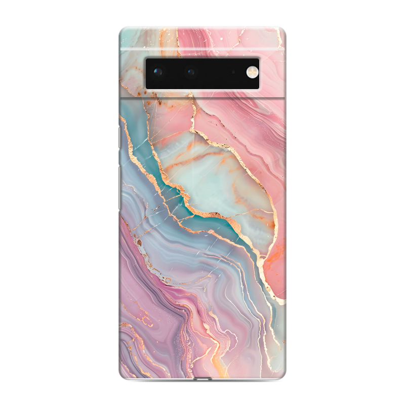 Силиконовый противоударный чехол на Google Pixel 6 с принтом розовый мрамор Силиконовый противоударный чехол на Google Pixel 6 с принтом розовый мрамор