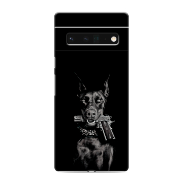 Силиконовый чехол на Google Pixel 6 Pro с принтом Доберман и пистолет