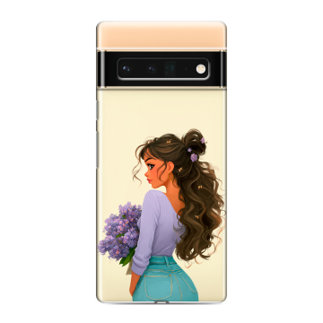 Силиконовый чехол на Google Pixel 6 Pro с принтом девушка цветы