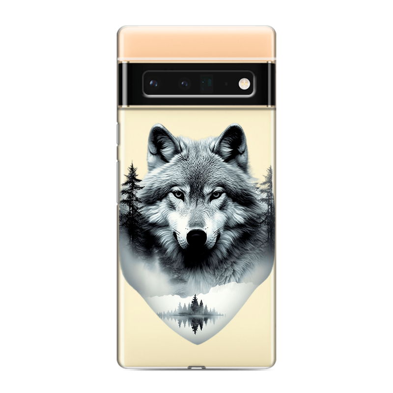 Силиконовый противоударный чехол на Google Pixel 6 Pro с принтом Волк в лесу Силиконовый противоударный чехол на Google Pixel 6 Pro с принтом Волк в лесу