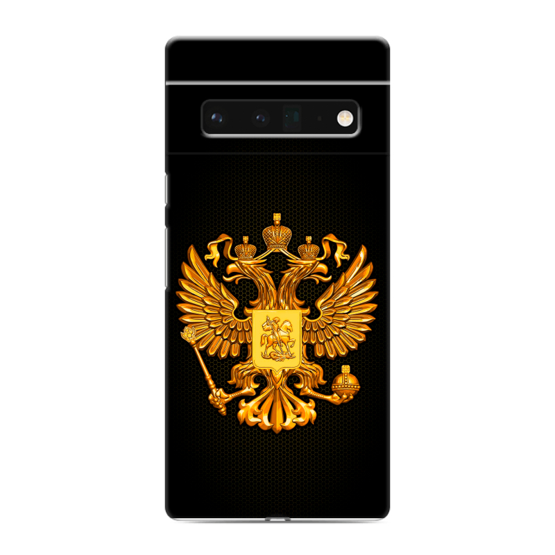 Силиконовый противоударный чехол на Google Pixel 6 Pro с принтом Герб России желтый Силиконовый противоударный чехол на Google Pixel 6 Pro с принтом Герб России желтый