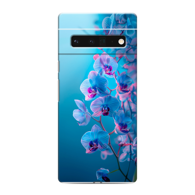 Силиконовый чехол на Google Pixel 6 Pro с принтом голубые орхидеи Силиконовый чехол на Google Pixel 6 Pro с принтом голубые орхидеи