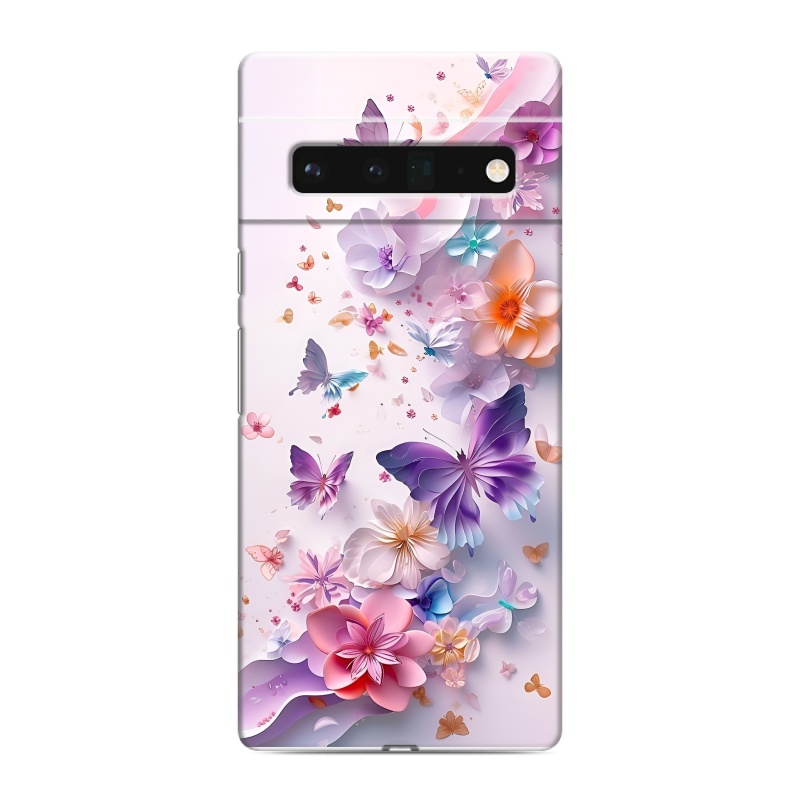 Силиконовый чехол на Google Pixel 6 Pro с принтом цветы бабочки Силиконовый чехол на Google Pixel 6 Pro с принтом цветы бабочки