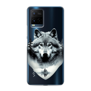 Силиконовый чехол на Vivo Y21 с принтом Волк в лесу