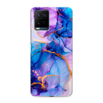 Силиконовый чехол на Vivo Y21 с принтом синий мрамор