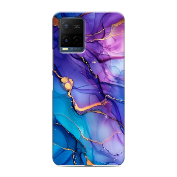 Силиконовый чехол на Vivo Y21 с принтом синий мрамор