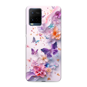 Силиконовый чехол на Vivo Y21 с принтом цветы бабочки Силиконовый чехол на Vivo Y21 с принтом цветы бабочки