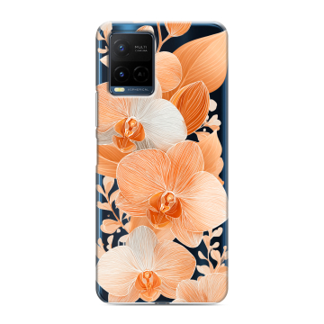 Силиконовый чехол на Vivo Y21 с принтом Бежевые цветы Силиконовый чехол на Vivo Y21 с принтом Бежевые цветы