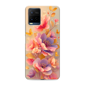 Силиконовый чехол на Vivo Y21 с принтом Цветы и бабочки Силиконовый чехол на Vivo Y21 с принтом Цветы и бабочки